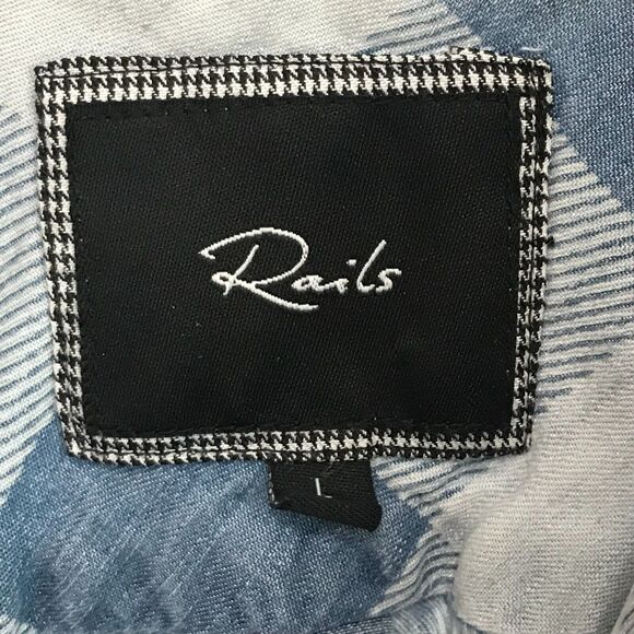 Rails Top Womens Large Buffalo Plaid Chambray Crop Raw Hem Long Sleeve AS IS - Picture 3 of 11